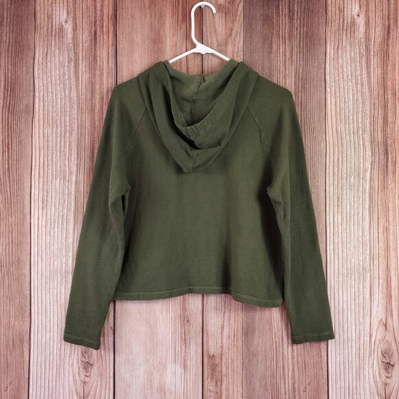 Monrow Womens Size XS Cropped Pullover Hoody Chevron Drawcord Green Soft - Picture 6 of 12